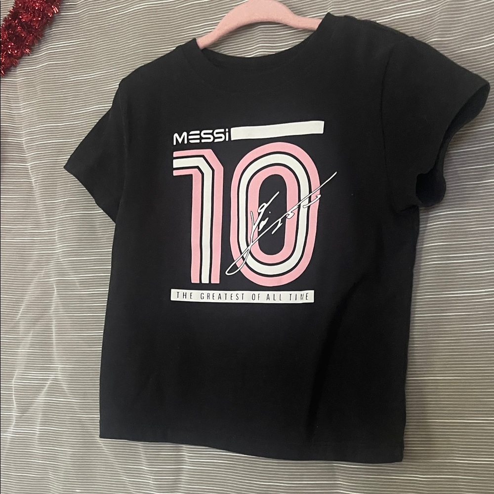 Kids Black and Pink Messi Graphic Tee